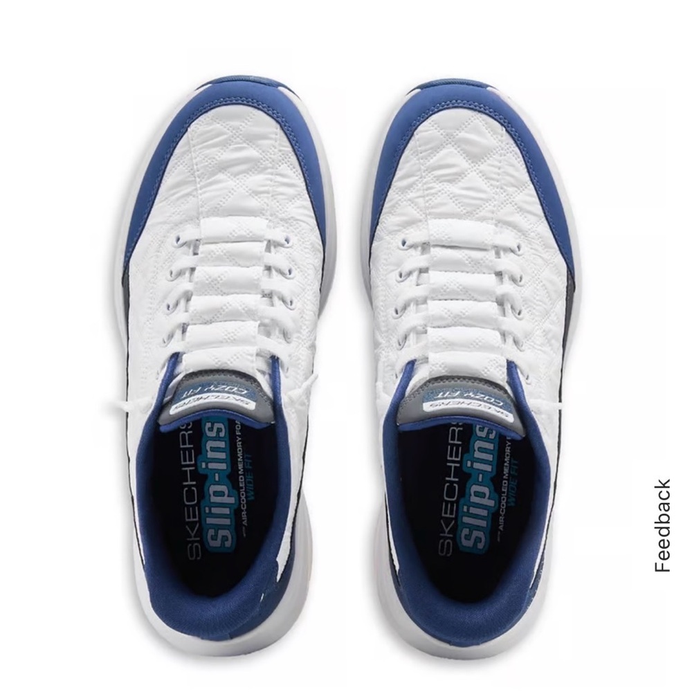 Men’s Slip In Contour Foam Cozy Fit Skechers White & Navy Athletic Shoes 12 NEW - Picture 4 of 8